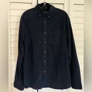 Mens Slim Fit Corduroy Long Sleeve Shirt -Large- Navy